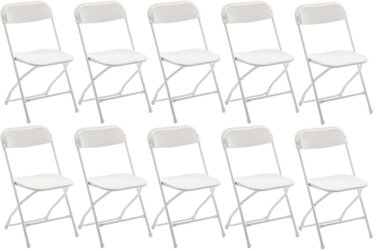 White Plastic Folding Chairs Set of 10 Steel Frame U58638