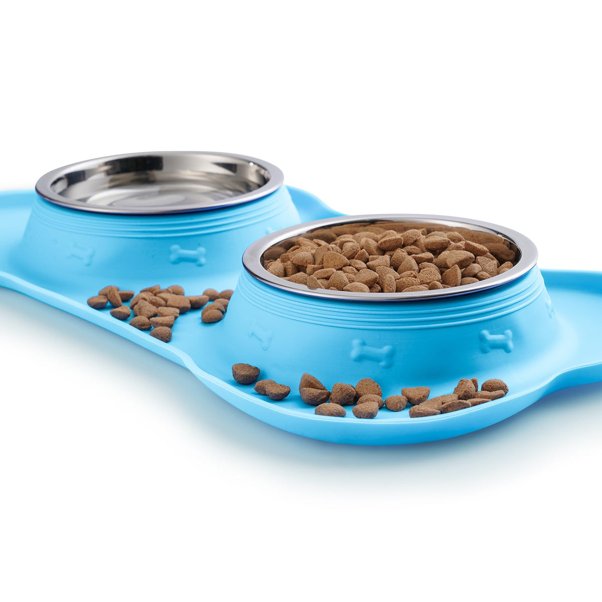2 Stainless Steel Dog Bowls with Non-Skid Mat and Scoop N319