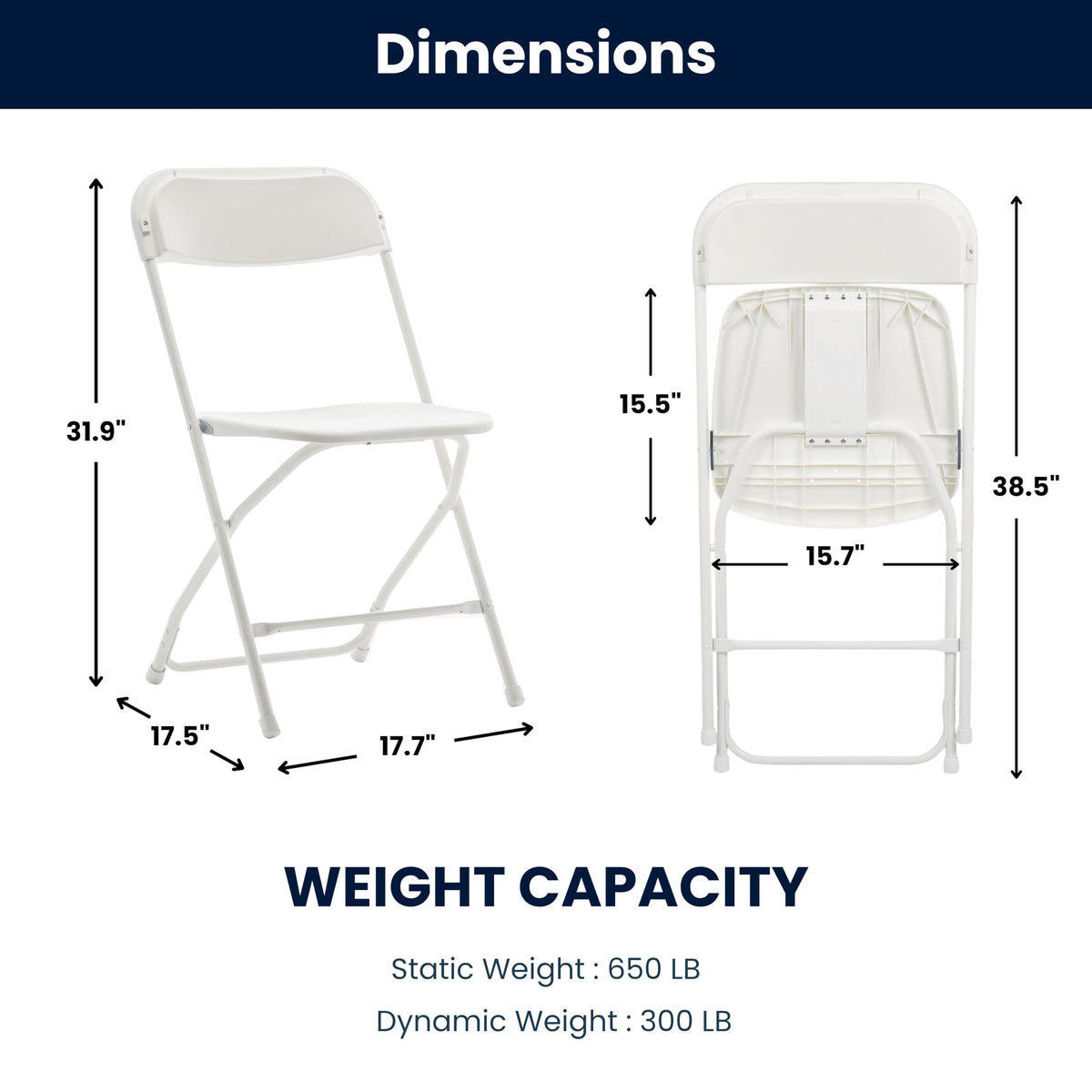 White Plastic Folding Chairs Set of 10 Steel Frame U58638