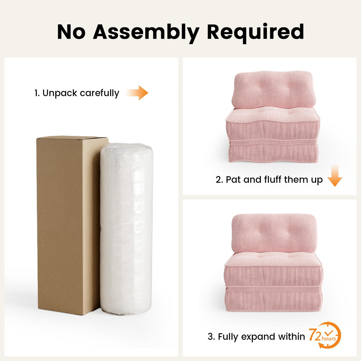 Pink Corduroy 3-in-1 Folding Sofa Bed with Memory Foam W167878