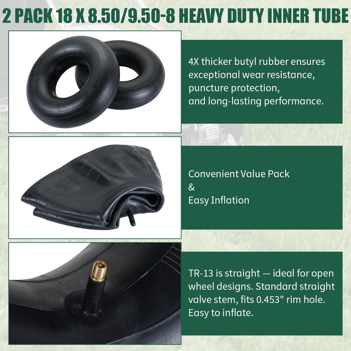 2Pcs 18X8.50/9.50-8 Inner Tubes with TR-13 Valve Stem U38292