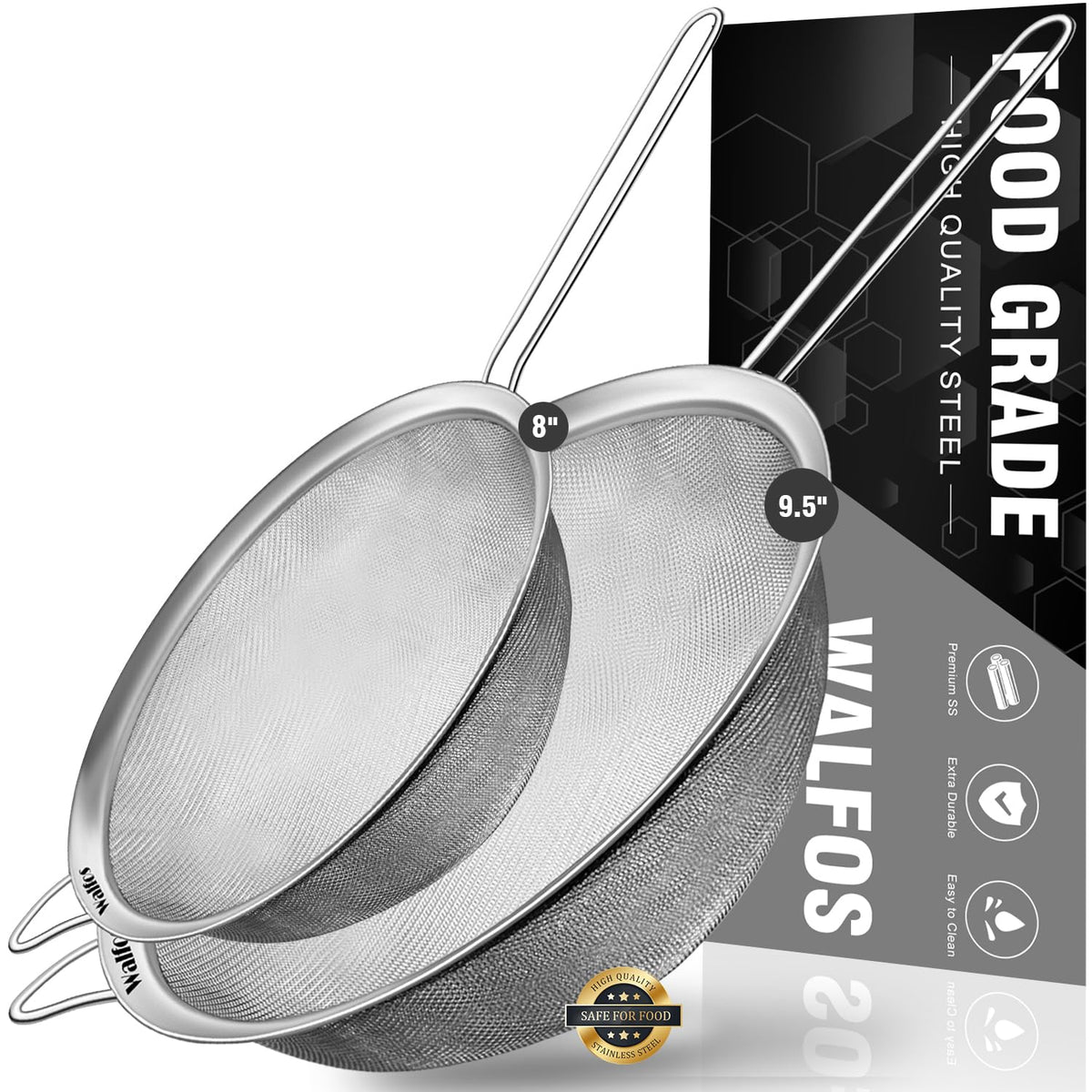 Large Fine Mesh Stainless Steel Strainer Set of 2 E661848
