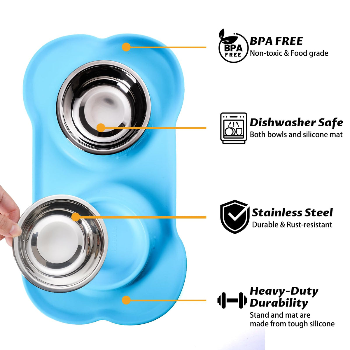 2 Stainless Steel Dog Bowls with Non-Skid Mat and Scoop N319