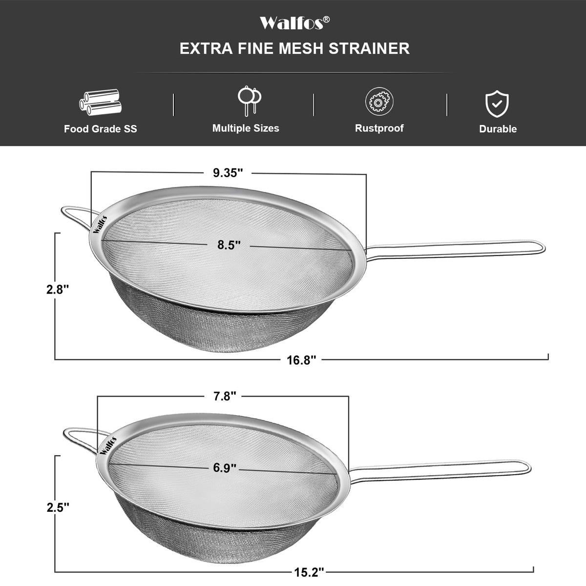 Large Fine Mesh Stainless Steel Strainer Set of 2 E661848