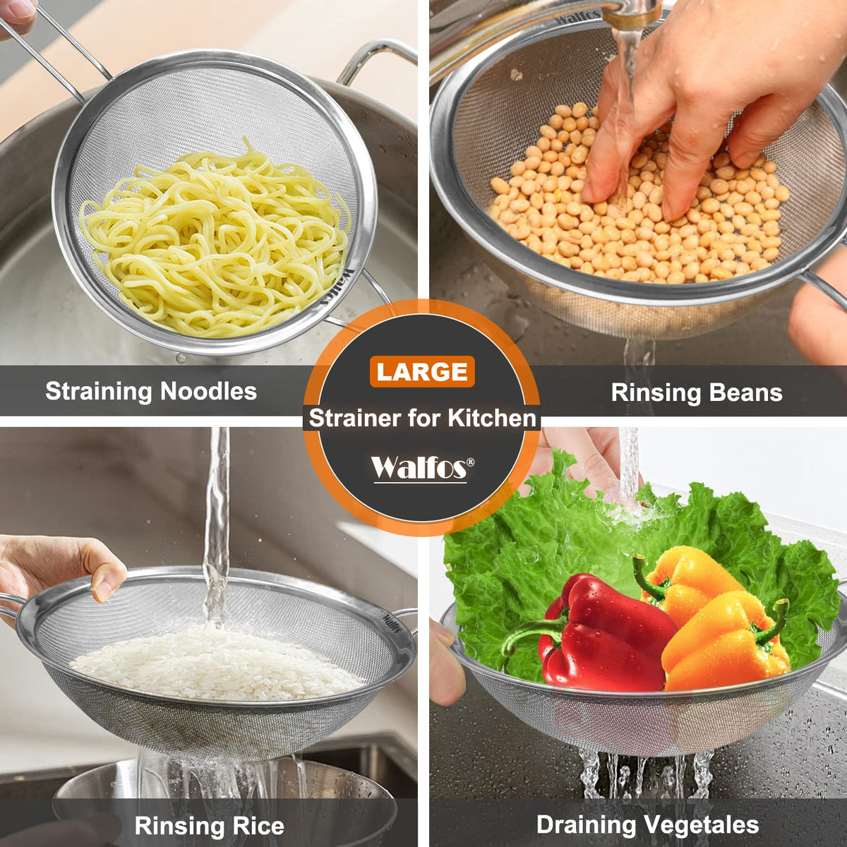 Large Fine Mesh Stainless Steel Strainer Set of 2 E661848
