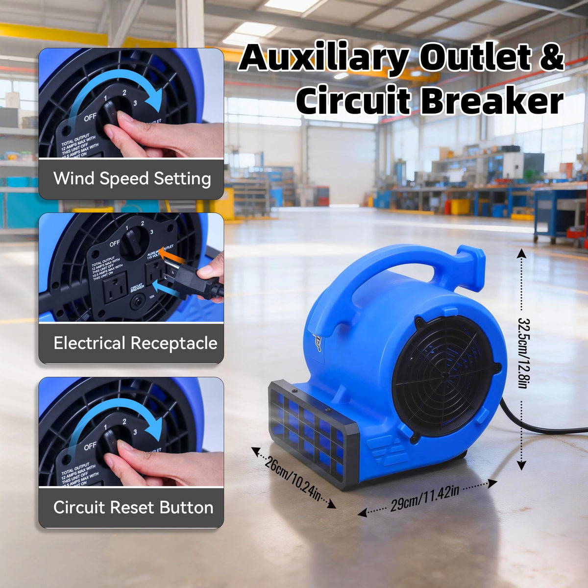1/4 HP 1000 CFM 3 Speeds Air Mover Blower Fan U88789