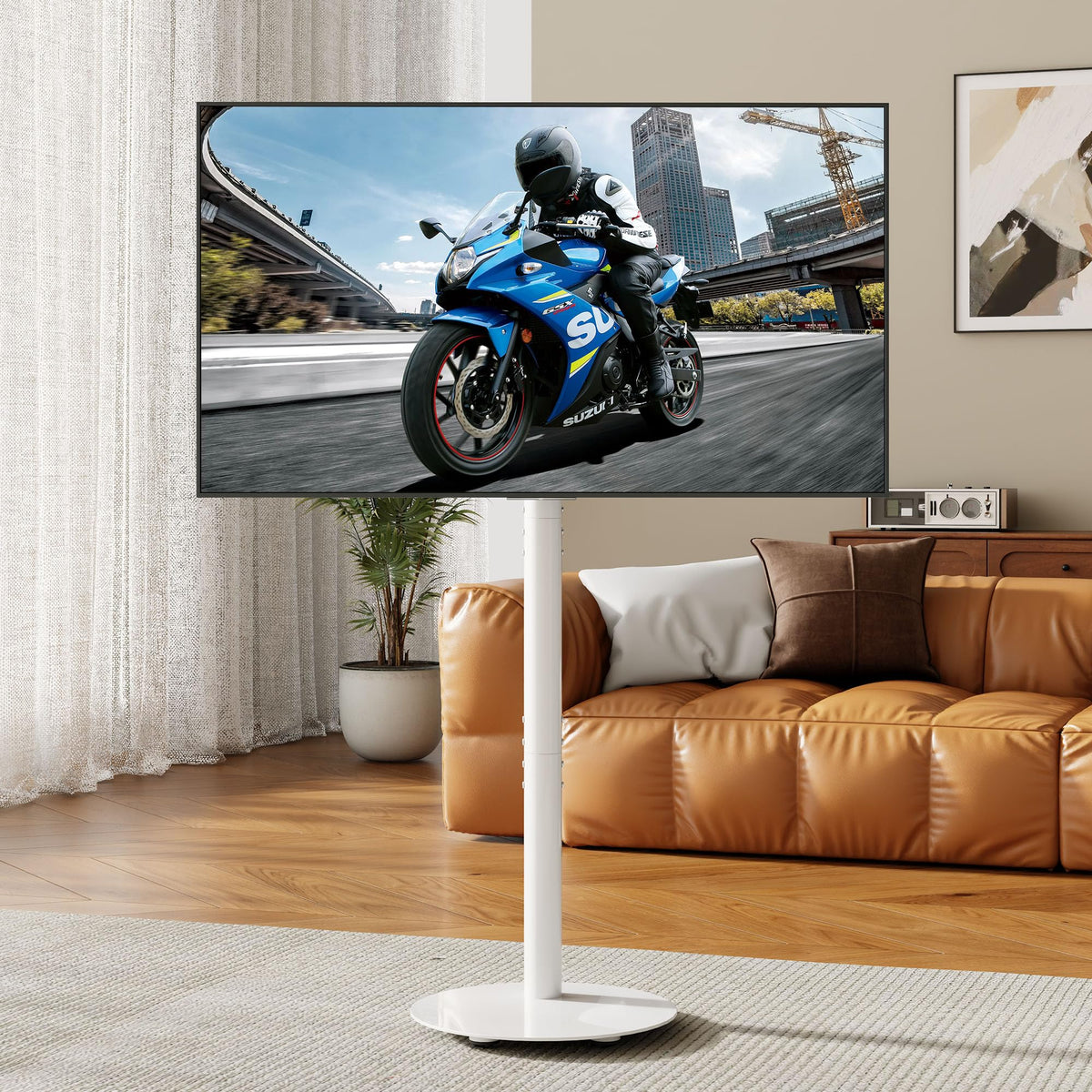 White Rolling TV Stand for 32-55 Inch TVs Y569